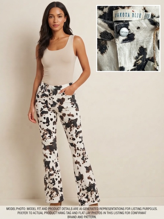 Dakota Blue Denim - Dakota Blue Ivory & Black Cowprint Flare Jeans - 7/28